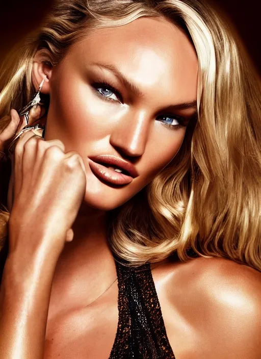 Prompt: portrait photo of a gorgeous young Candice Swanepoel as Bond Girl in James Bond movie, with intricate detailed in the style of stefan kostic realistic sharp, getty images, makeup by Pat McGrah