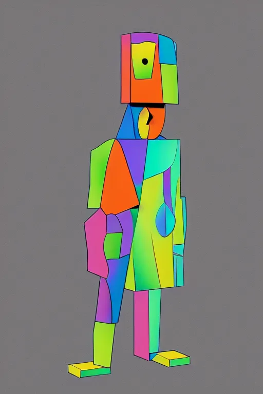 Image similar to cubist moai statue cutout digital illustration cartoon colorful beeple