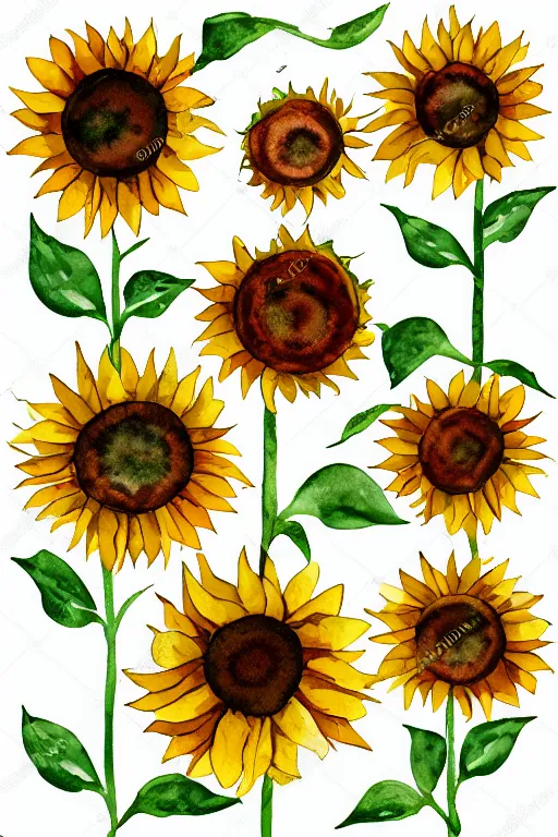 Prompt: minimalist watercolor sunflowers on white background, illustration, vector art