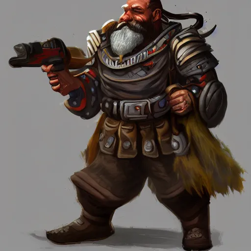 Image similar to Full body concept art of A High fantasy WW1 dwarve soldier firing a enchanted heavy shotgun trending on artstation deviantart Pinterest detailed High Resolution HD 8k