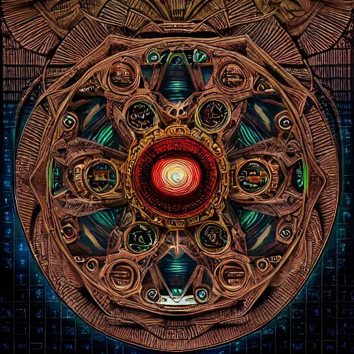 Prompt: digits engine, circuitry, code, binary, cryptonomicon, mandala, dmt entity by jeffrey smith and wlop and gustave dore, artstation, intricate, beautiful, look at that detail!