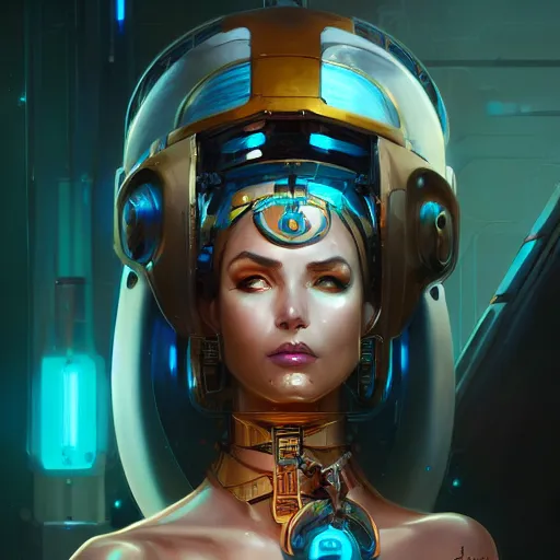 Image similar to a portrait of a beautiful cybernetic cleopatra, cyberpunk concept art by pete mohrbacher and wlop and artgerm and josan gonzales, digital art, highly detailed, intricate, sci-fi, sharp focus, Trending on Artstation HQ, deviantart, unreal engine 5, 4K UHD image