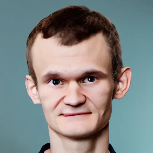 Image similar to frontal portrait of vitalik buterin. close up