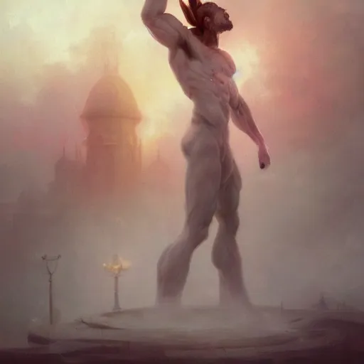 Prompt: epic portrait an beautiful man wearing white bunny suit with bunny ears, muscular, dirty, flames in backround, foggy city backround, broad light, ambient occlusion, volumetric light effect, made by ivan aivazovsky, peter mohrbacher, greg rutkowski, matte painting, trending on artstation, 4 k, perfectly defined features, digital painting,