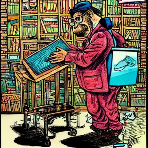 Prompt: The Artwork of R. Crumb and his Sad Accountant, pencil and colored marker artwork, trailer-trash lifestyle