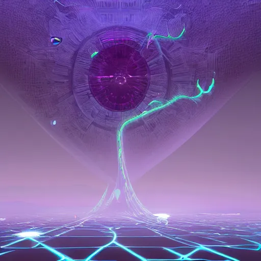 Prompt: a tiny civilization living inside a mandelbrot fractal, high tech, fog, neon, technopunk, future