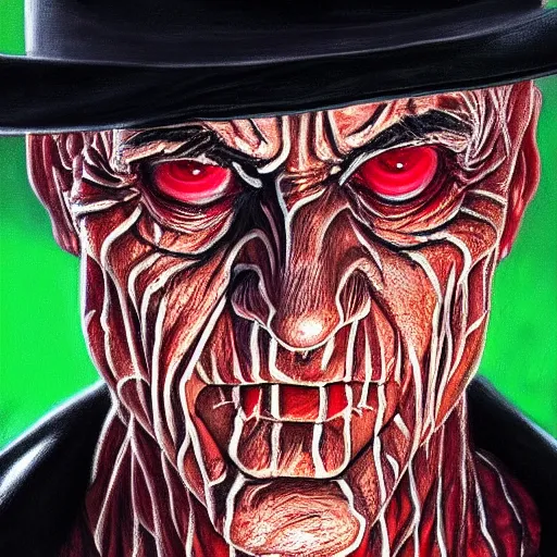 Prompt: an ultra - realistic portrait painting of freddy krueger in the style of alex ross. 4 k. ultra - realistic. highly detailed. epic lighting.