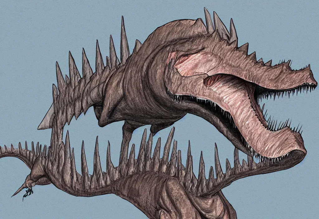 Prompt: very detailed digital painting of a spinosaurus