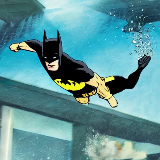 Prompt: batman diving in a pool