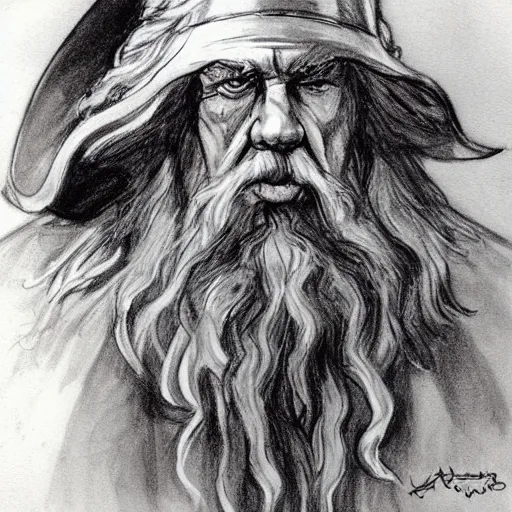 Prompt: Gandalf draws stares and glares at the busy Starbucks, concept art