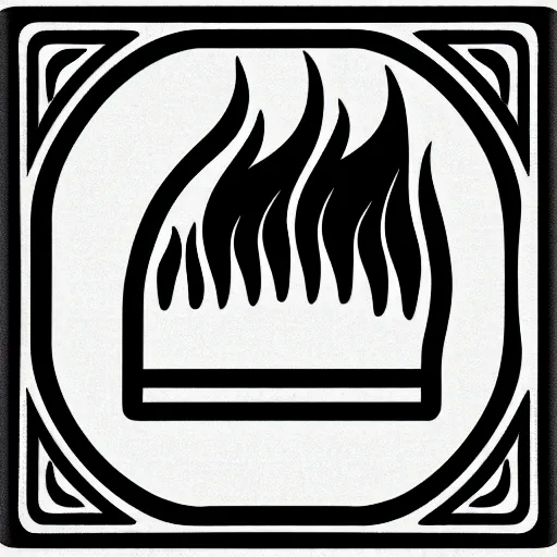 Prompt: simple yet detailed illustration pictogram of a fire warning label, use of negative space allowed, shaded ink illustration, black and white only, smooth curves