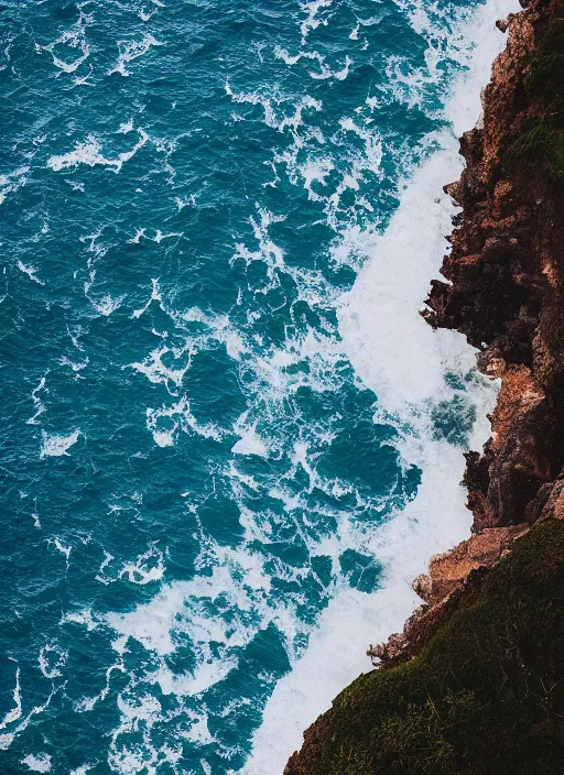 Image similar to a view of the ocean from a cliff, a tilt shift photo by liam wong, unsplash, naturalism, cinematic view, terragen, shot on 7 0 mm