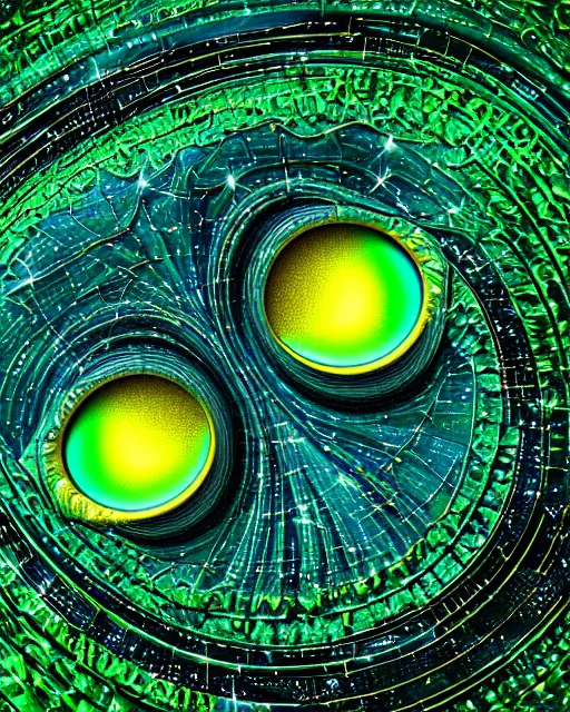 Image similar to a closeup of green eye reflecting a sky full of stars aticama desert, hyper realistic, fractal algorightmic art, art station, coherent design, symmetrical, vivid color, complementary color, golden ratio, detailed, sharp lines, intricate, rainbowshift, in unreal 3 d engine, nvidia optix, ray tracing, octane render