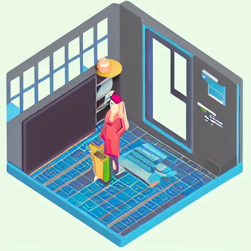 Image similar to Isometric view of a tiny woman living inside a computer tower. Detailed digital art.