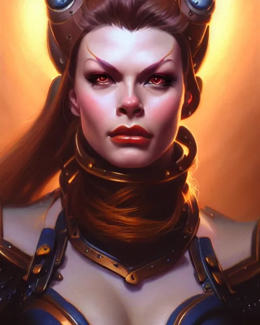 Image similar to brigitte from overwatch, fantasy, fantasy art, character portrait, portrait, close up, highly detailed, intricate detail, amazing detail, sharp focus, vintage fantasy art, vintage sci - fi art, radiant light, caustics, by boris vallejo