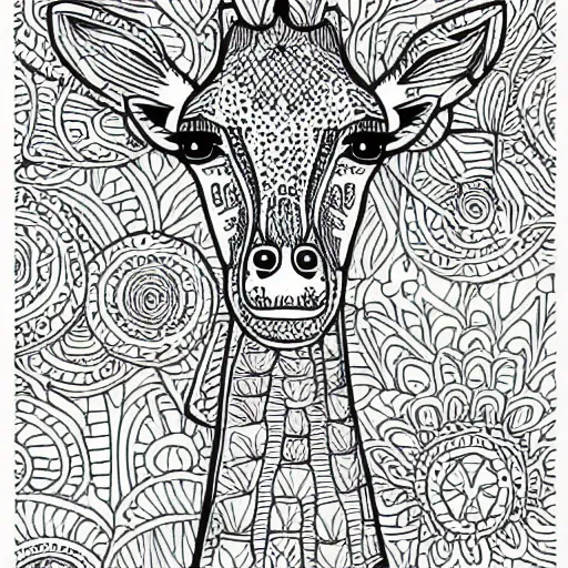 Image similar to a colouring in book illustration of a giraffe