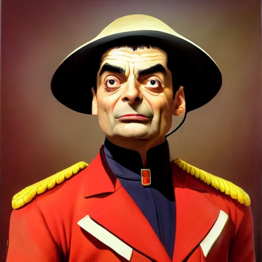 Prompt: ultra realistic portrait painting of mr bean as m. bison from street fighter, art by frank frazetta, 4 k, ultra realistic, highly detailed, epic lighting