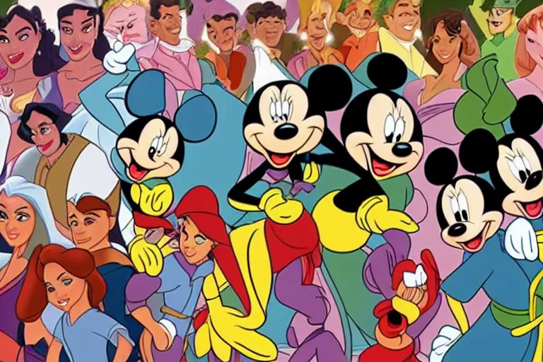 Prompt: a diverse group of character designs in the 2000s Disney style