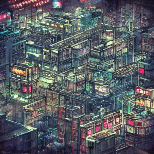 Image similar to “kowloon walled city in cyberpunk anime style”