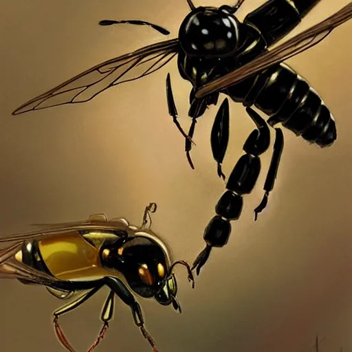 Image similar to a wasp, but it's an ant by Stanley Artgerm Lau, greg rutkowski, thomas kindkade, alphonse mucha, loish, norman Rockwel