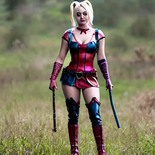 Image similar to A still of Kaley Cuoco as Harley Quinn