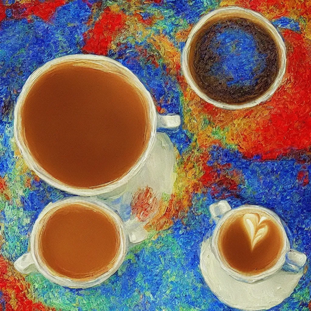 Prompt: a beautiful painting of a close up cup of coffee that says I Love You in the style of Monet