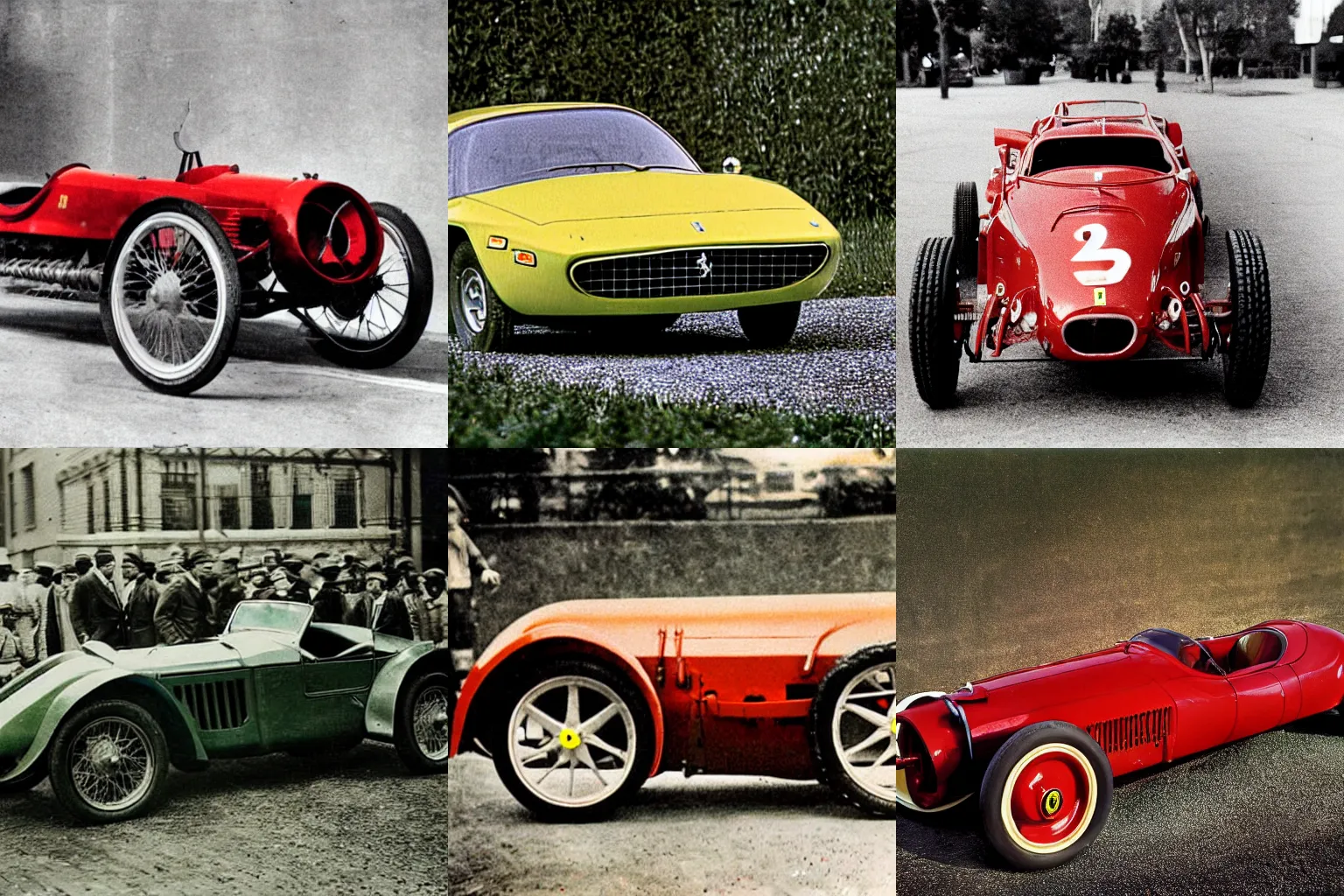 Prompt: color photograph of the first ferrari