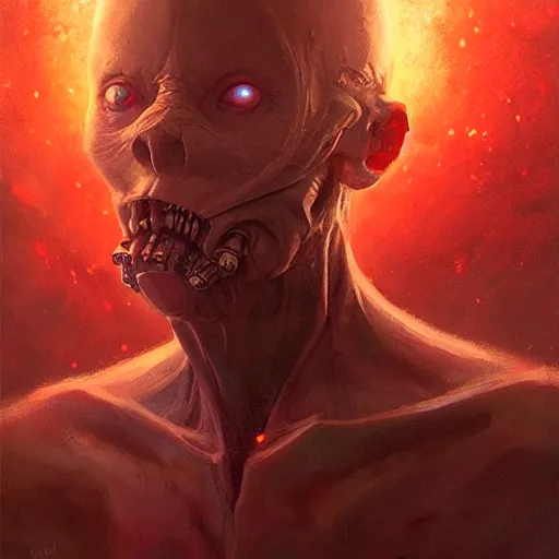 Prompt: scifi portrait by Greg Rutkowski, a person infected with a kind of reddish silt that is sprouting from all over his body, violent and vicious appearance, scifi, space horror, digital painting, artstation, concept art, smooth, sharp foccus ilustration, Artstation HQ.