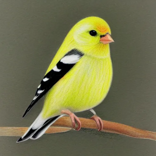 Prompt: color pencil drawing of an american goldfinch