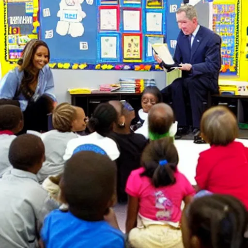 Image similar to “ george w bush reading to elementary school children with nothing bad happening whatsoever ”