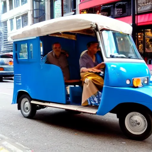 Prompt: a blue tuk tuk on manhattan