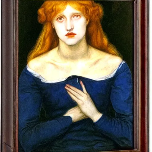 Image similar to The Sorrowful Qween Gwyneth by Dante Gabriel Rossetti, oil on canvas, realist quality