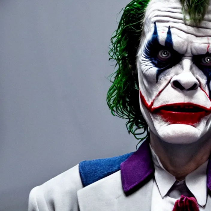 Image similar to willem dafoe as the joker, 8 k, movie still