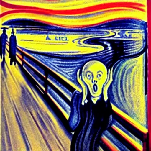 Prompt: the scream painted by Rene Magritte, 4k, featured on artstation