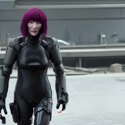 Image similar to cate blanchett as major kusanagi from ghost in the shell, movie still