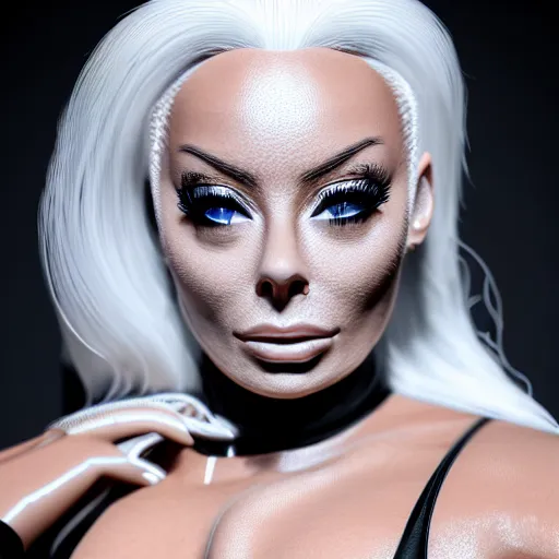 Image similar to ultra detailed, beautiful natural light, studio lights, rim light, isabelledeltore wearing a white mask with black wires on her head, featured on behance, net art, made of wire, 5 0 mm lens, elegant, hyper realistic, ultra detailed, octane render, volumetric lighting, 8 k post - production