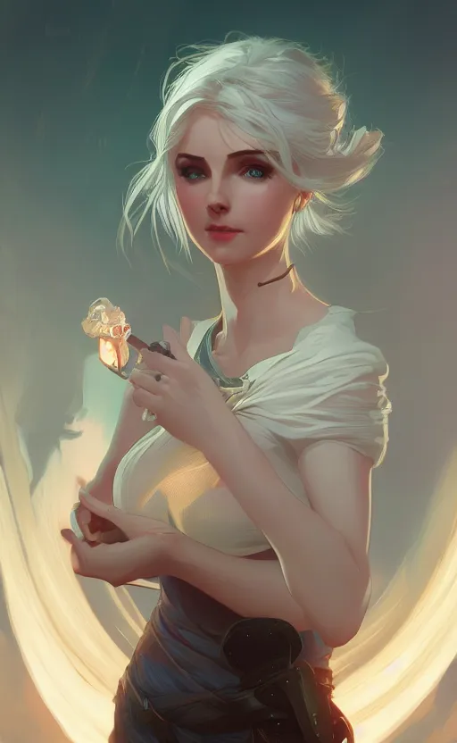 Image similar to Ciri, ambient lighting, 4k, alphonse mucha, lois van baarle, ilya kuvshinov, rossdraws, artstation