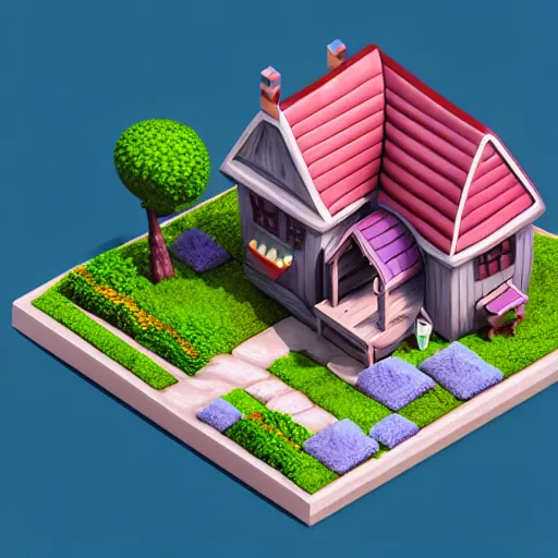 Prompt: Isometric 3D Fantasy Cute House, realistic, soft texture, render in blender, gradient, geometric, minimal