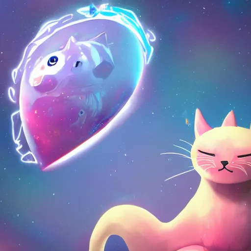 Image similar to the vtuber spork of love, a space cat who sings, featured on artstation