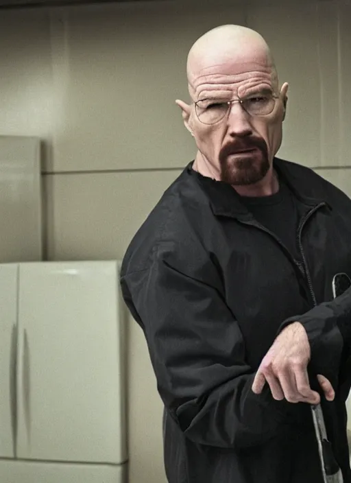 Image similar to film still of kim kardashian as Walter White in breaking bad,