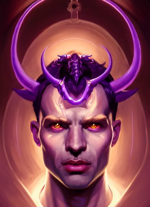 Prompt: symmetry!! portrait of a male purple skinned tiefling with demon horns, glowing lights!! intricate, elegant, highly detailed, digital painting, artstation, concept art, smooth, sharp focus, illustration, art by artgerm and greg rutkowski and alphonse mucha