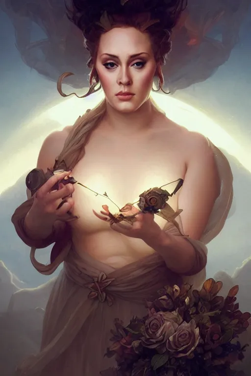 Prompt: adele, D&D, fantasy, intricate, cinematic lighting, highly detailed, beautiful, digital painting, artstation, masterpiece, concept art, smooth, sharp focus, illustration, art by Artgerm peter mohrbacher Greg Rutkowski and william-Adolphe Bouguereau