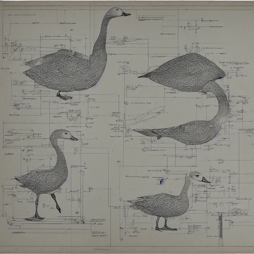 Prompt: blueprint of a goose, architecture diagram