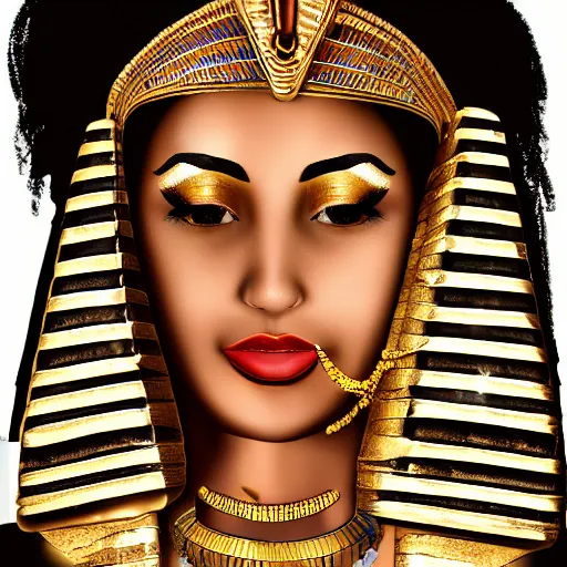 Prompt: photograph of an egyptian woman, gold face chains, chains, egyptian clothing, gold patterns, black clothing, elegant, fancy, rich, character design, costume, egyptian, arabian, dune, desert