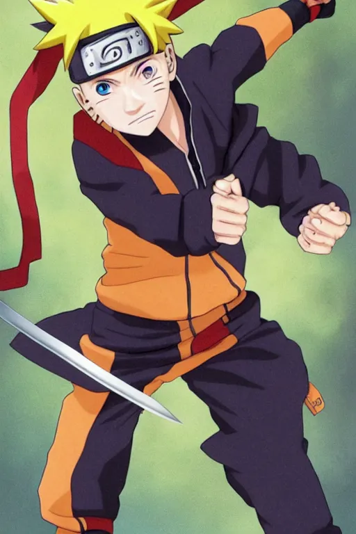 Prompt: naruto holding a sword