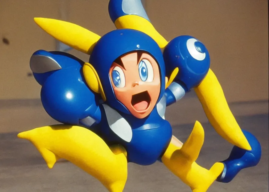 Image similar to Megaman as Pikachu, film still, 1990