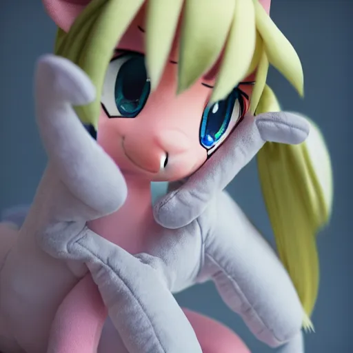 Image similar to cute fumo plush of a pony, bokeh, anime girl, vray
