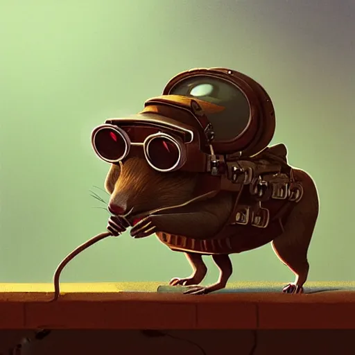 Image similar to a rat with steampunk googles, by simon stalenhag