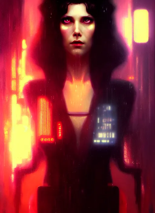 Image similar to ! dream hyper realistic zoomed out portrait gorgeous, beautiful rachael rosen from blade runner, by greg rutkowski, scott m fischer, artgerm, loish, slight glow, atmospheric, anne stokes, alexandros pyromallis, wlop