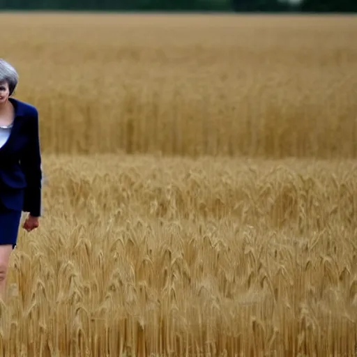 Image similar to theresa may walking in a field of wheat